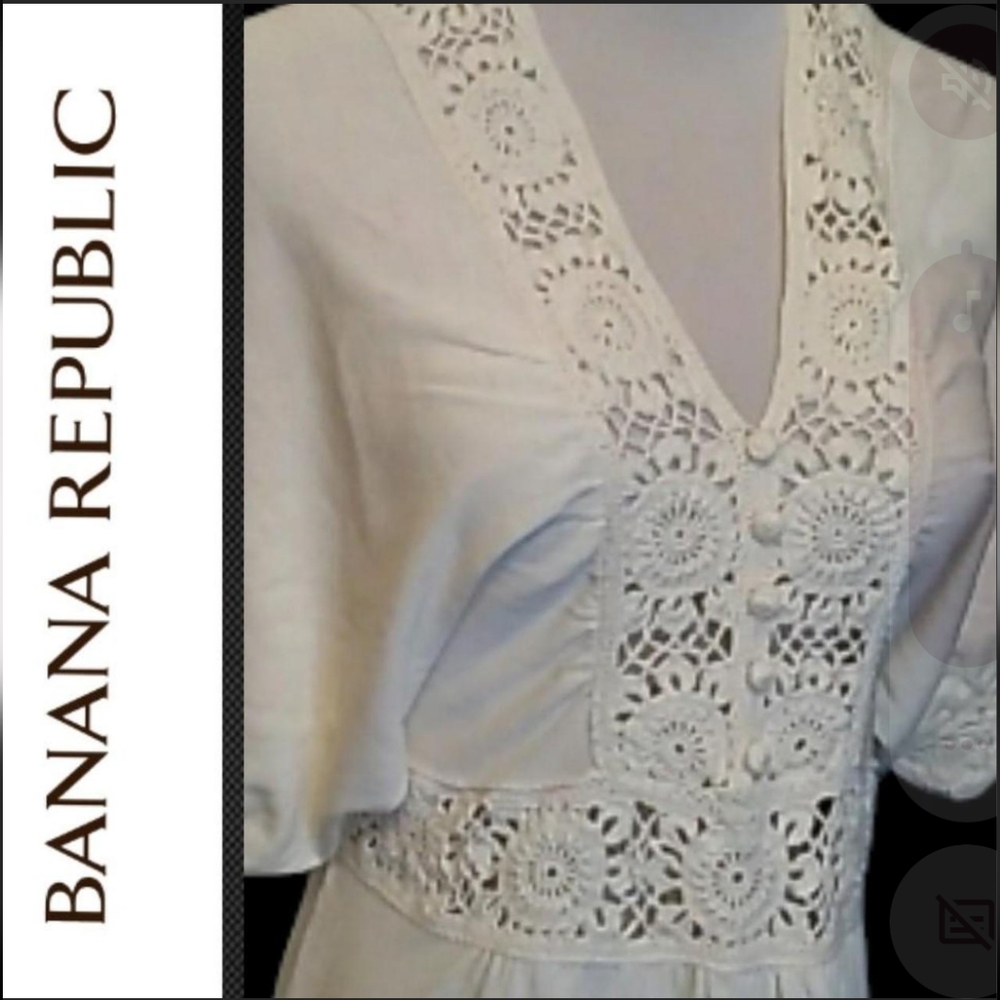 BANANA REPUBLIC DRESS MIDI CROCHET TRIM SHORT SLEEVE CREAM SMALL WOMEN S NWOT